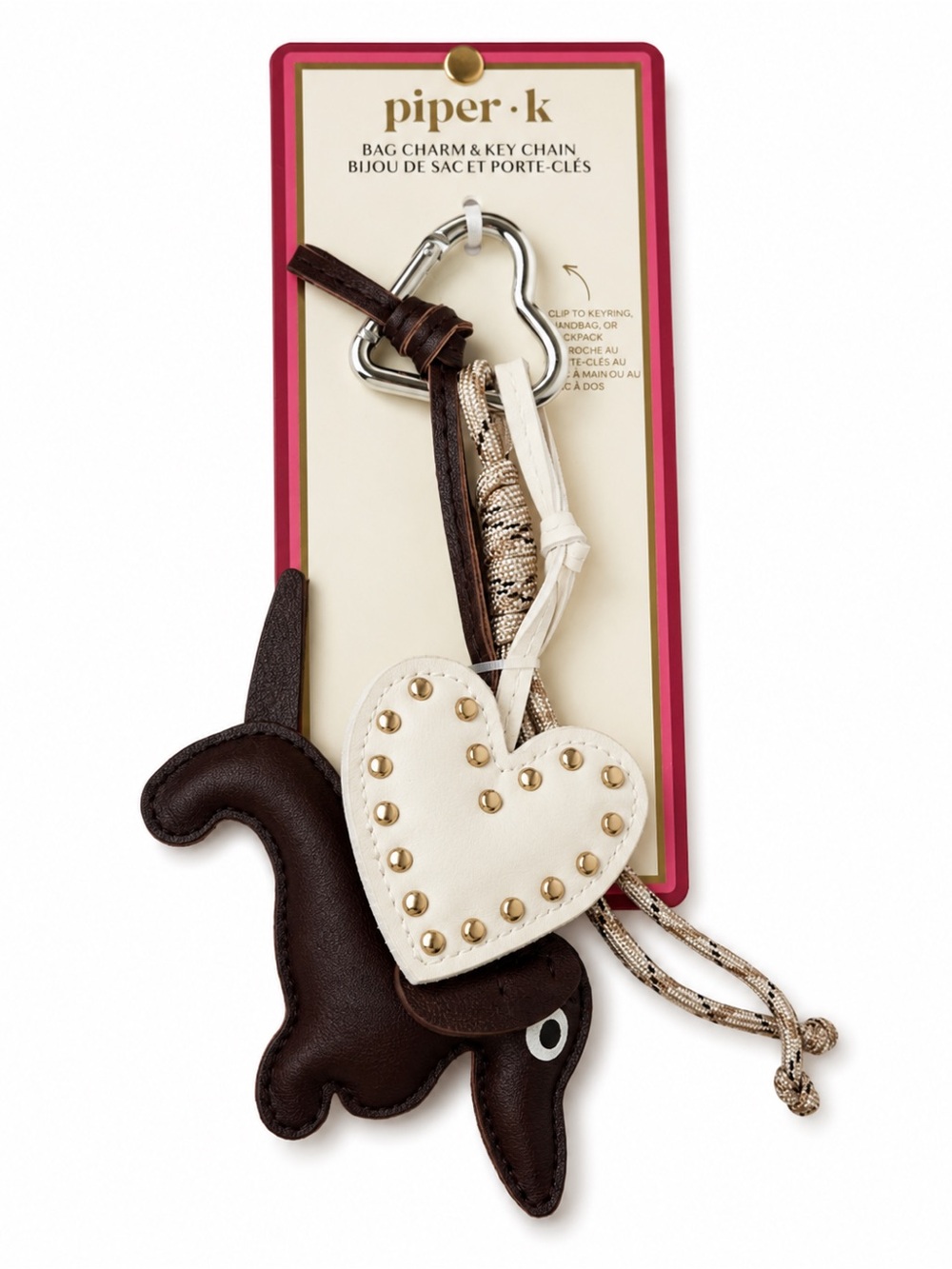 piper·k White & Dark Brown Dog Heart Bag Charm Keychain